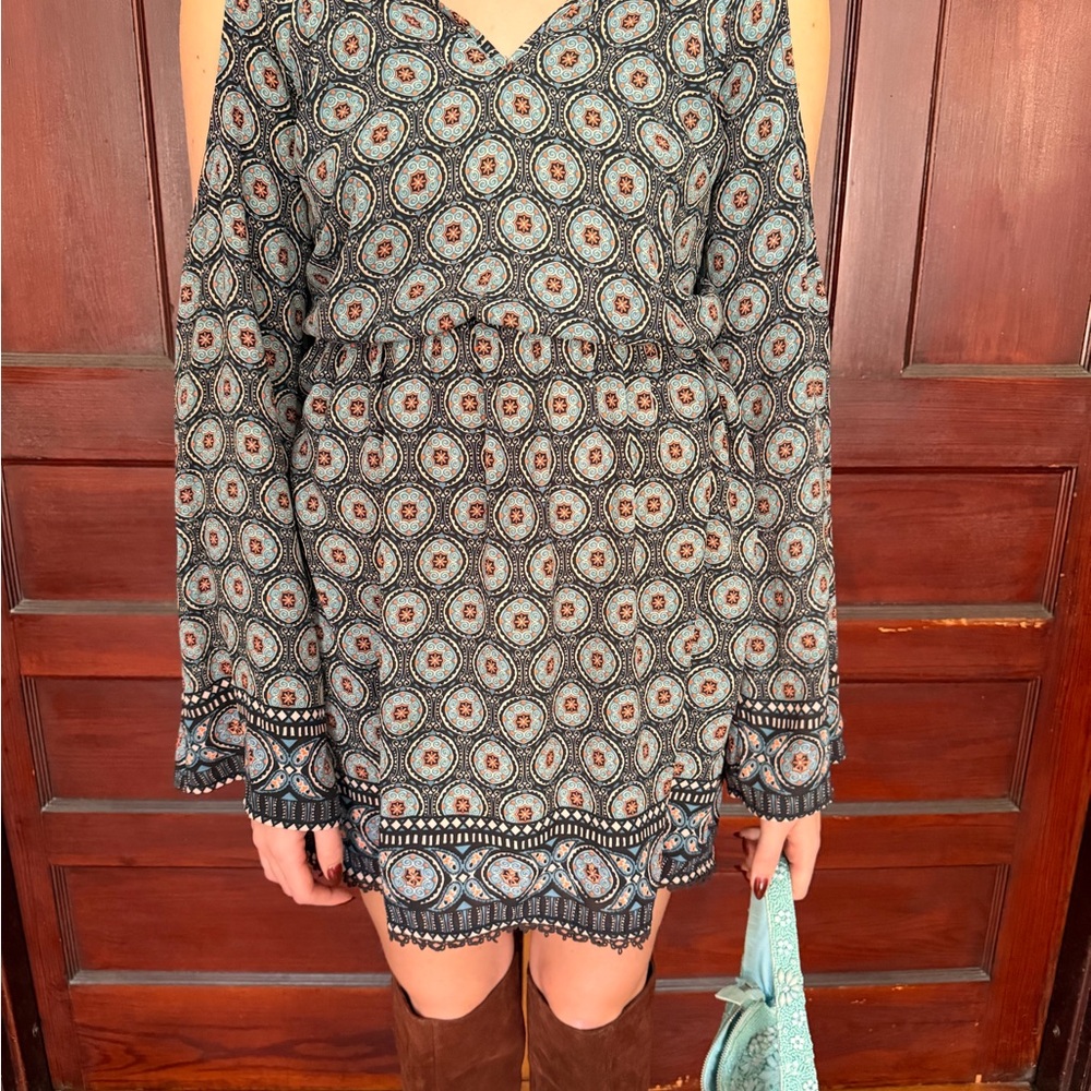 Elegant Patterned Cold Shoulder Dress